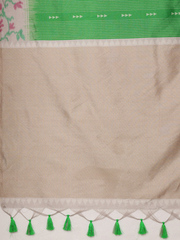 Green Silk Blend Digital Print Striped Saree with Unstitched Blouse - Hiral Fashion - Distacart