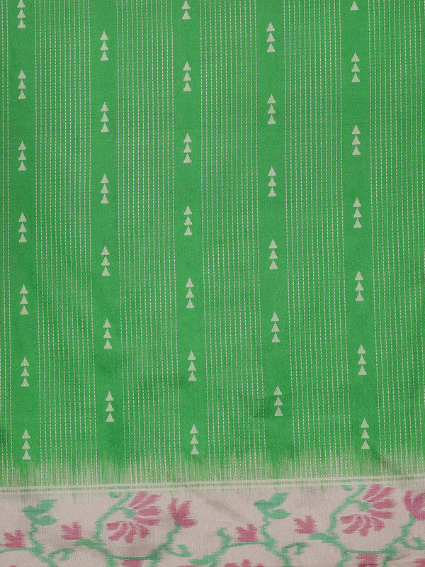 Green Silk Blend Digital Print Striped Saree with Unstitched Blouse - Hiral Fashion - Distacart