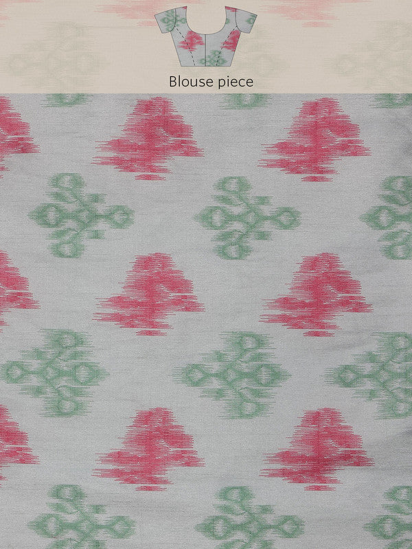 Green Silk Blend Digital Print Striped Saree with Unstitched Blouse - Hiral Fashion - Distacart