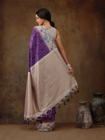 Thumbnail for Purple Silk Blend Digital Print Striped Saree with Unstitched Blouse - Hiral Fashion - Distacart