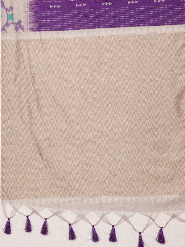 Purple Silk Blend Digital Print Striped Saree with Unstitched Blouse - Hiral Fashion - Distacart