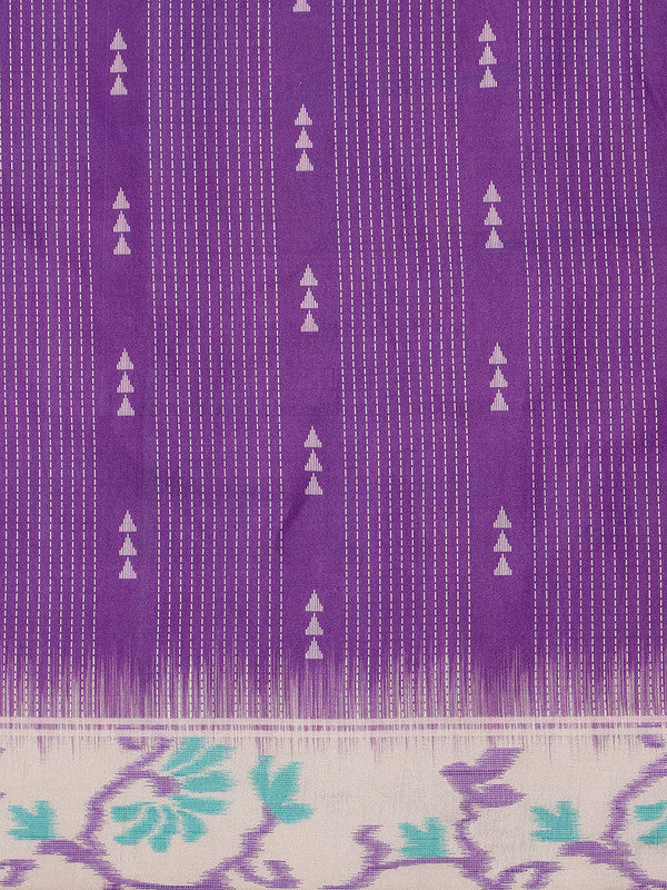 Purple Silk Blend Digital Print Striped Saree with Unstitched Blouse - Hiral Fashion - Distacart