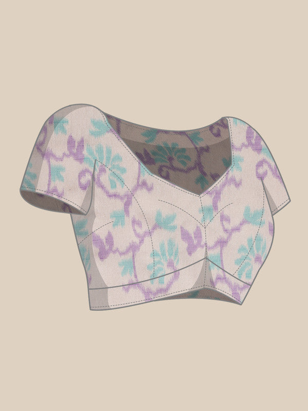 Purple Silk Blend Digital Print Striped Saree with Unstitched Blouse - Hiral Fashion - Distacart