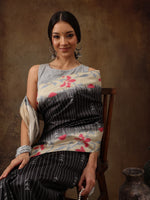 Thumbnail for Black Silk Blend Digital Print Striped Saree with Unstitched Blouse - Hiral Fashion - Distacart