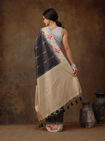 Thumbnail for Black Silk Blend Digital Print Striped Saree with Unstitched Blouse - Hiral Fashion - Distacart