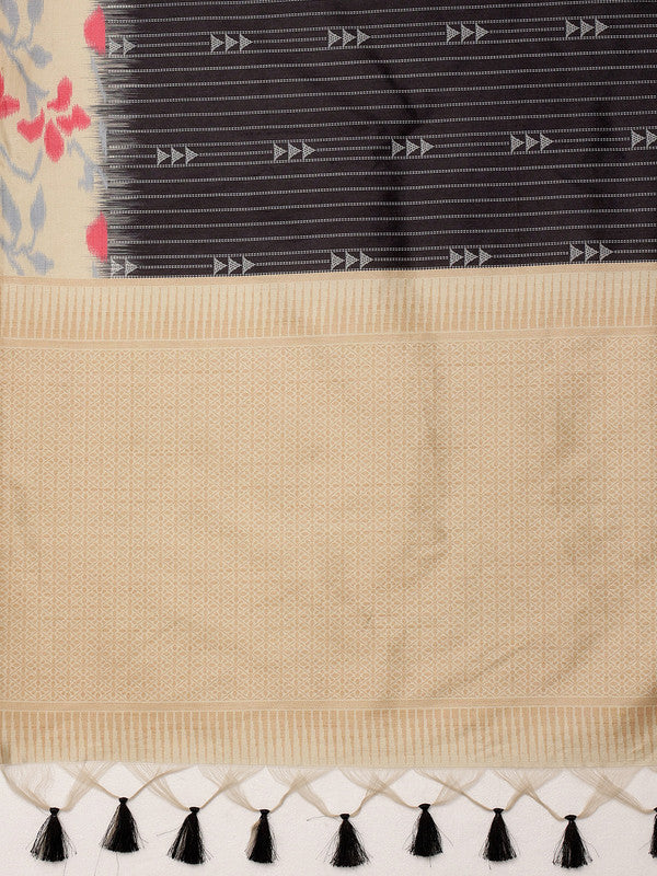 Black Silk Blend Digital Print Striped Saree with Unstitched Blouse - Hiral Fashion - Distacart