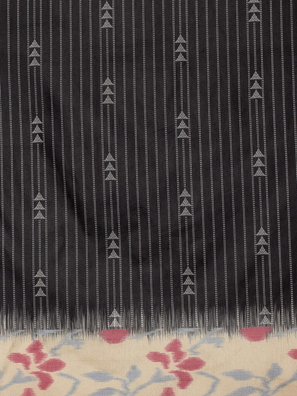 Black Silk Blend Digital Print Striped Saree with Unstitched Blouse - Hiral Fashion - Distacart