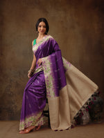 Thumbnail for Purple Silk Blend Digital Print Striped Saree with Unstitched Blouse - Hiral Fashion - Distacart