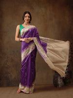 Thumbnail for Purple Silk Blend Digital Print Striped Saree with Unstitched Blouse - Hiral Fashion - Distacart