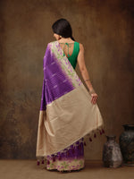 Thumbnail for Purple Silk Blend Digital Print Striped Saree with Unstitched Blouse - Hiral Fashion - Distacart
