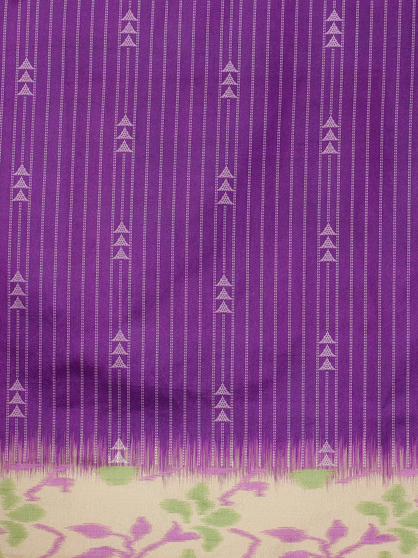 Purple Silk Blend Digital Print Striped Saree with Unstitched Blouse - Hiral Fashion - Distacart