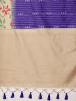 Thumbnail for Royal Blue Silk Blend Digital Print Striped Saree with Unstitched Blouse - Hiral Fashion - Distacart