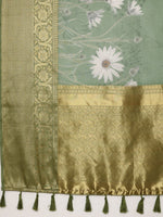 Thumbnail for Green Munga Silk Digital Print Floral Saree with Unstitched Blouse - Hiral Fashion - Distacart