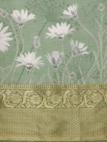 Thumbnail for Green Munga Silk Digital Print Floral Saree with Unstitched Blouse - Hiral Fashion - Distacart