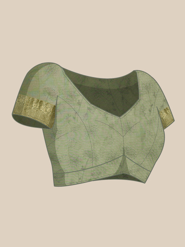 Green Munga Silk Digital Print Floral Saree with Unstitched Blouse - Hiral Fashion - Distacart