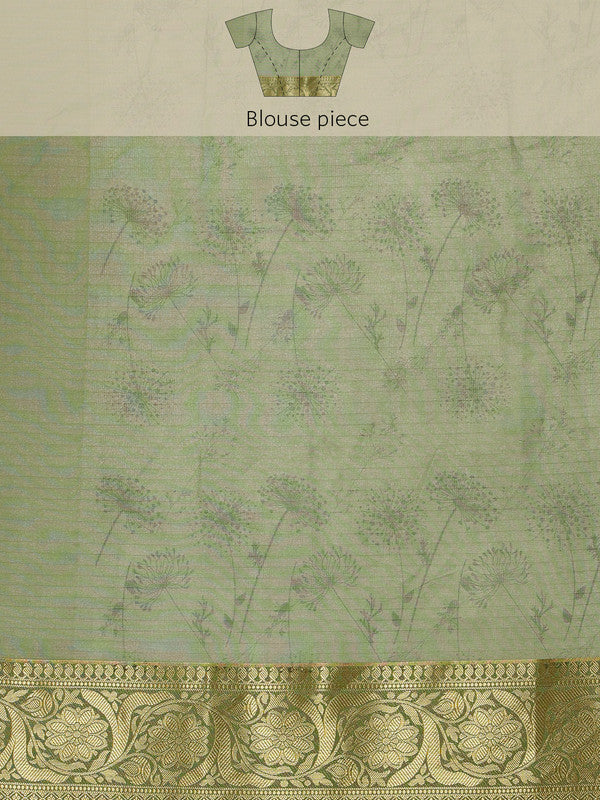 Green Munga Silk Digital Print Floral Saree with Unstitched Blouse - Hiral Fashion - Distacart