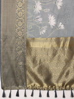 Thumbnail for Gray Munga Silk Digital Print Floral Saree with Unstitched Blouse - Hiral Fashion - Distacart