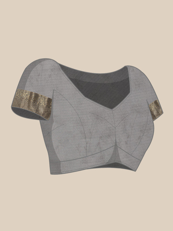 Gray Munga Silk Digital Print Floral Saree with Unstitched Blouse - Hiral Fashion - Distacart