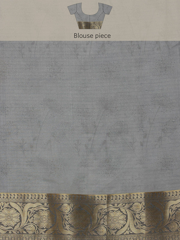Gray Munga Silk Digital Print Floral Saree with Unstitched Blouse - Hiral Fashion - Distacart