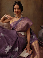 Thumbnail for Lavender Munga Silk Digital Print Floral Saree with Unstitched Blouse - Hiral Fashion - Distacart