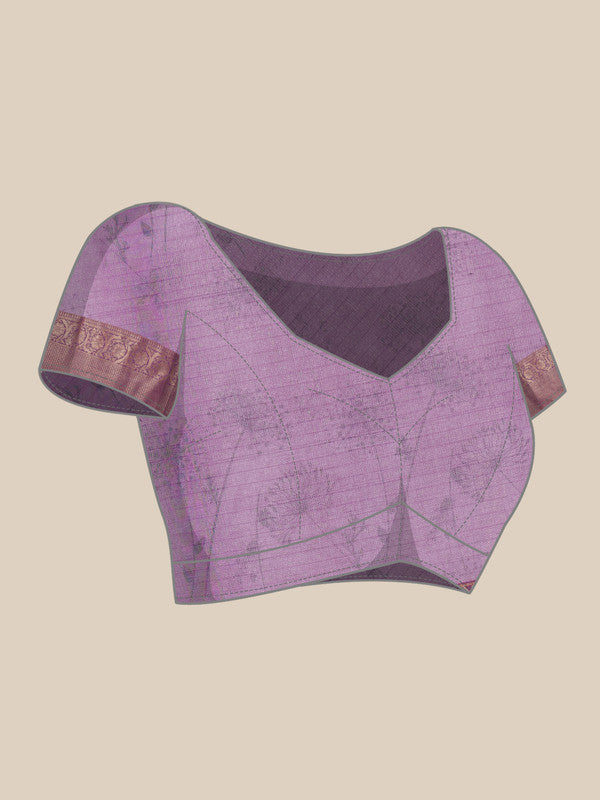 Lavender Munga Silk Digital Print Floral Saree with Unstitched Blouse - Hiral Fashion - Distacart