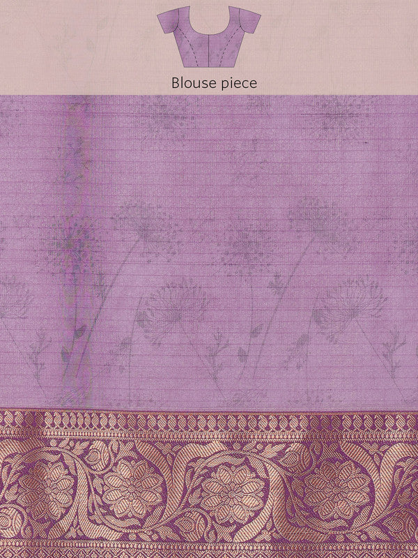 Lavender Munga Silk Digital Print Floral Saree with Unstitched Blouse - Hiral Fashion - Distacart