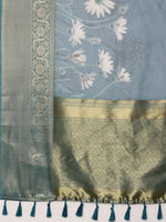 Thumbnail for Turquoise Munga Silk Digital Print Floral Saree with Unstitched Blouse - Hiral Fashion - Distacart