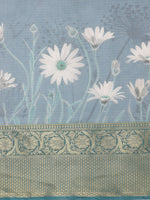 Thumbnail for Turquoise Munga Silk Digital Print Floral Saree with Unstitched Blouse - Hiral Fashion - Distacart