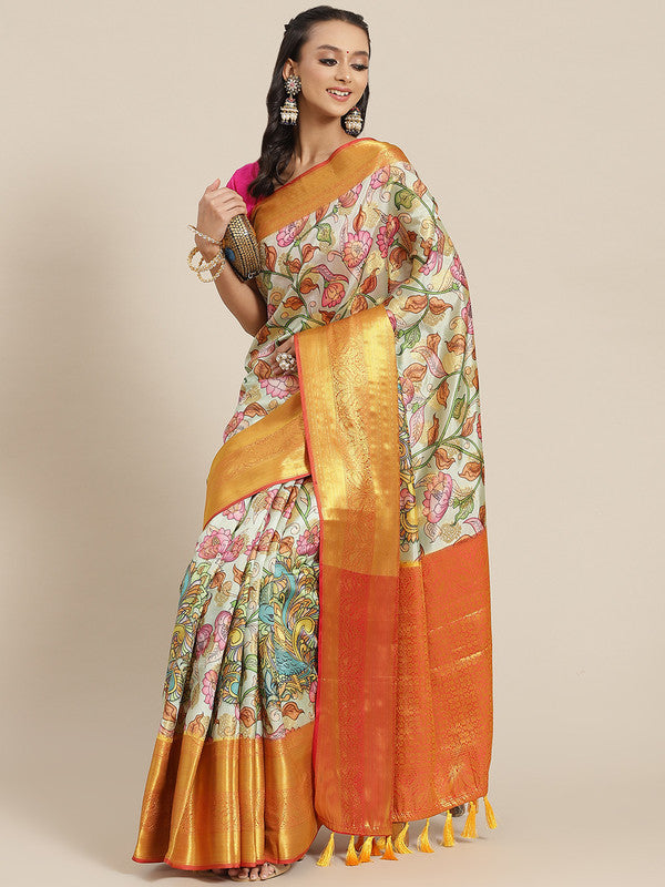 Multicolor Art Silk Digital Print Floral Saree with Unstitched Blouse - Hiral Fashion - Distacart