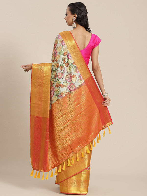 Multicolor Art Silk Digital Print Floral Saree with Unstitched Blouse - Hiral Fashion - Distacart