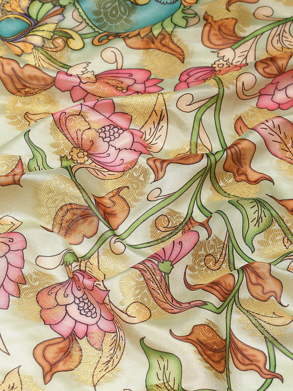 Multicolor Art Silk Digital Print Floral Saree with Unstitched Blouse - Hiral Fashion - Distacart