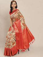 Thumbnail for White Art Silk Printed Abstract Saree with Unstitched Blouse - Hiral Fashion - Distacart