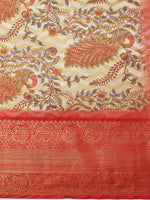 Thumbnail for White Art Silk Printed Abstract Saree with Unstitched Blouse - Hiral Fashion - Distacart