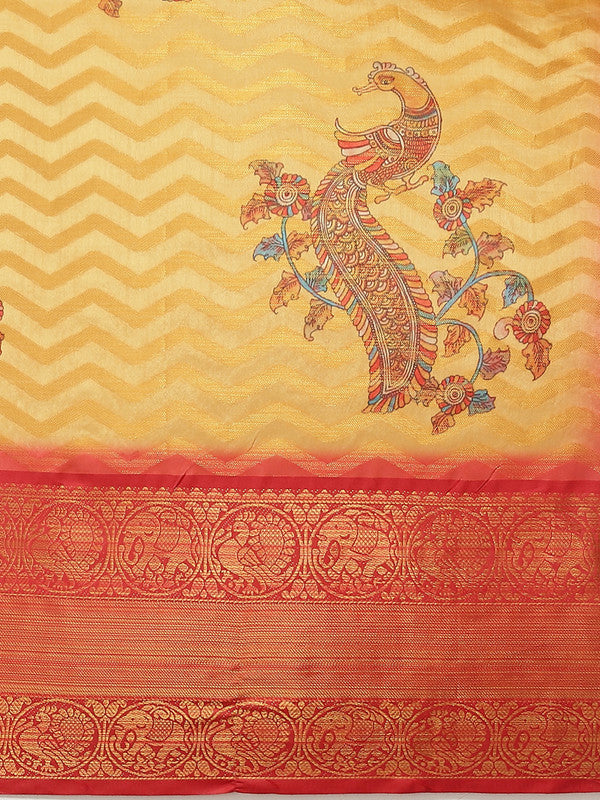 Yellow Art Silk Printed Abstract Saree with Unstitched Blouse - Hiral Fashion - Distacart