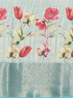 Thumbnail for Blue Tissue Silk Digital Print Floral Saree with Unstitched Blouse - Hiral Fashion - Distacart