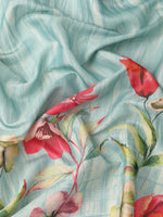 Thumbnail for Blue Tissue Silk Digital Print Floral Saree with Unstitched Blouse - Hiral Fashion - Distacart