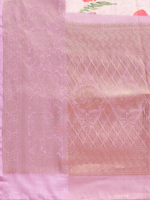 Lavender Tissue Silk Digital Print Floral Saree with Unstitched Blouse - Hiral Fashion - Distacart