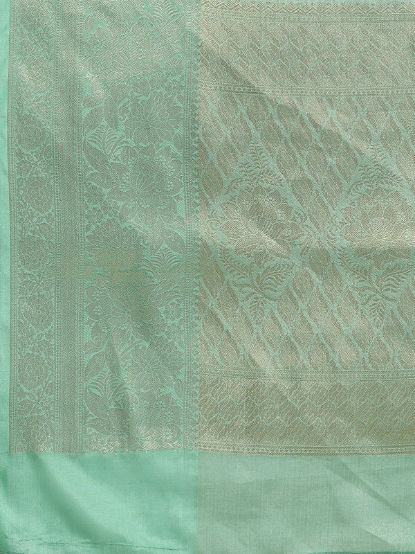 Turquoise Tissue Silk Digital Print Floral Saree with Unstitched Blouse - Hiral Fashion - Distacart