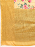 Thumbnail for Yellow Tissue Silk Digital Print Floral Saree with Unstitched Blouse - Hiral Fashion - Distacart