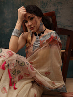 Thumbnail for Beige Cotton Blend Digital Print Animal Print Saree with Unstitched Blouse - Hiral Fashion - Distacart