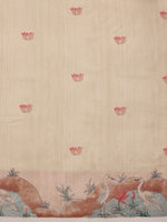 Thumbnail for Beige Cotton Blend Digital Print Animal Print Saree with Unstitched Blouse - Hiral Fashion - Distacart