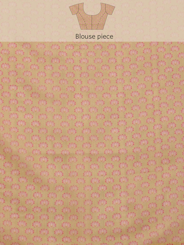 Beige Cotton Blend Digital Print Animal Print Saree with Unstitched Blouse - Hiral Fashion - Distacart