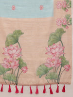 Thumbnail for Blue Cotton Blend Digital Print Animal Print Saree with Unstitched Blouse - Hiral Fashion - Distacart