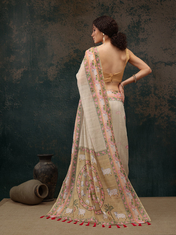 Green Cotton Blend Digital Print Animal Print Saree with Unstitched Blouse - Hiral Fashion - Distacart