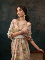 Thumbnail for Green Cotton Blend Digital Print Animal Print Saree with Unstitched Blouse - Hiral Fashion - Distacart