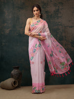Thumbnail for Light Pink Cotton Blend Digital Print Animal Print Saree with Unstitched Blouse - Hiral Fashion - Distacart