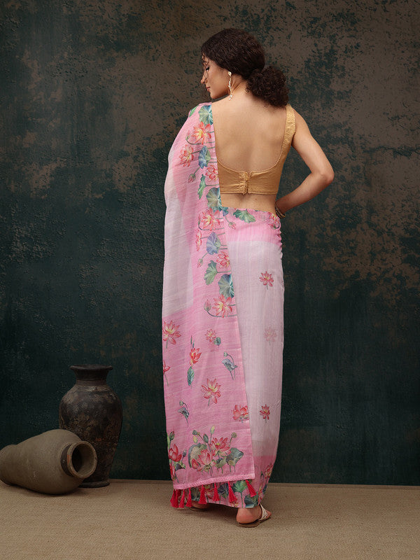 Light Pink Cotton Blend Digital Print Animal Print Saree with Unstitched Blouse - Hiral Fashion - Distacart
