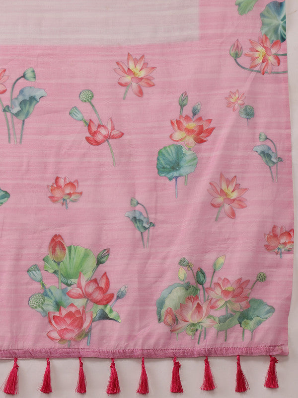 Light Pink Cotton Blend Digital Print Animal Print Saree with Unstitched Blouse - Hiral Fashion - Distacart