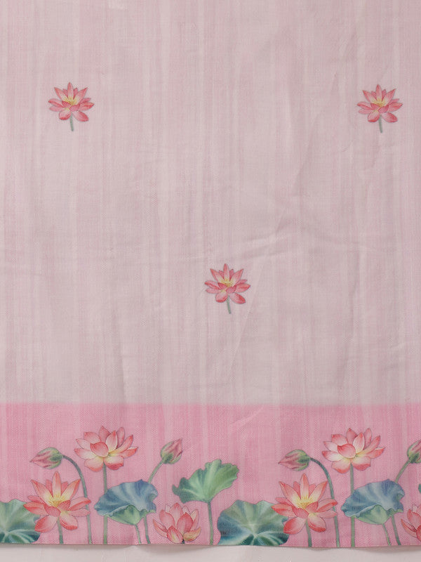 Light Pink Cotton Blend Digital Print Animal Print Saree with Unstitched Blouse - Hiral Fashion - Distacart