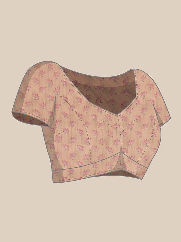 Light Pink Cotton Blend Digital Print Animal Print Saree with Unstitched Blouse - Hiral Fashion - Distacart